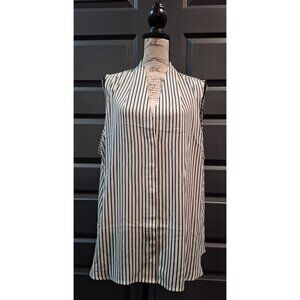 NWT Nordstrom Rack V-neck Sleeveless Woven Shell Top In Blue- Ivory Kealey Strip